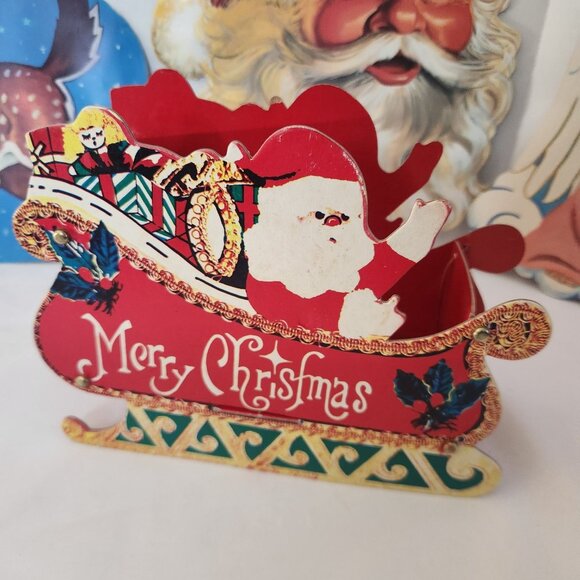 Vintage Christmas Die-Cut Decorations & Red Sled Centerpiece - Picture 3 of 15